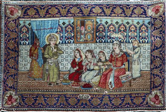 A small Persian pictorial rug, 3ft 3in by 2ft 3in.